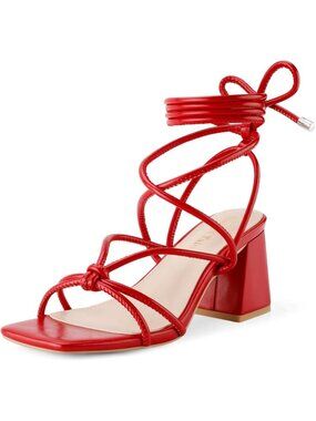 Women's Red Strappy Gladiator High Heel Sandals Chunky Block Heel Open Toe